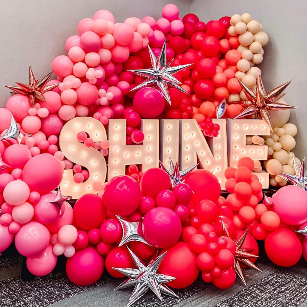 Pink, Red and Orange Balloon Arrangement with Lighted Letters Add-On
